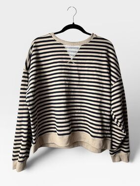 Miou Muse Sweater Size Large Striped Basic Navy Blue and tan (E)